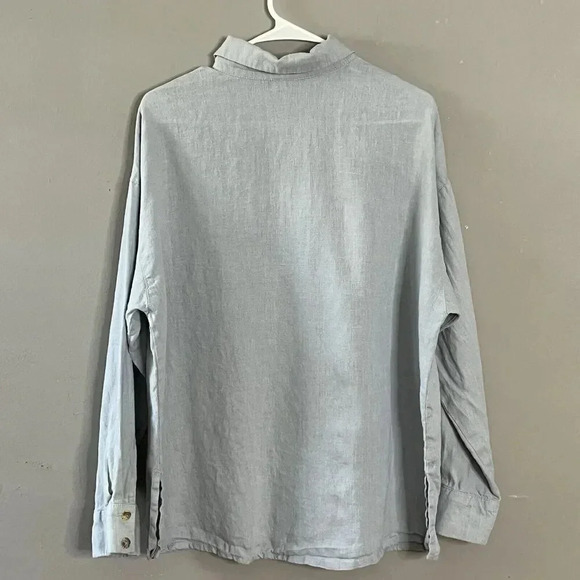 Sand Snow 100% Stonewashed Linen Long Sleeve Shirt Blue L/XL Seashell Buttons - Picture 10 of 14